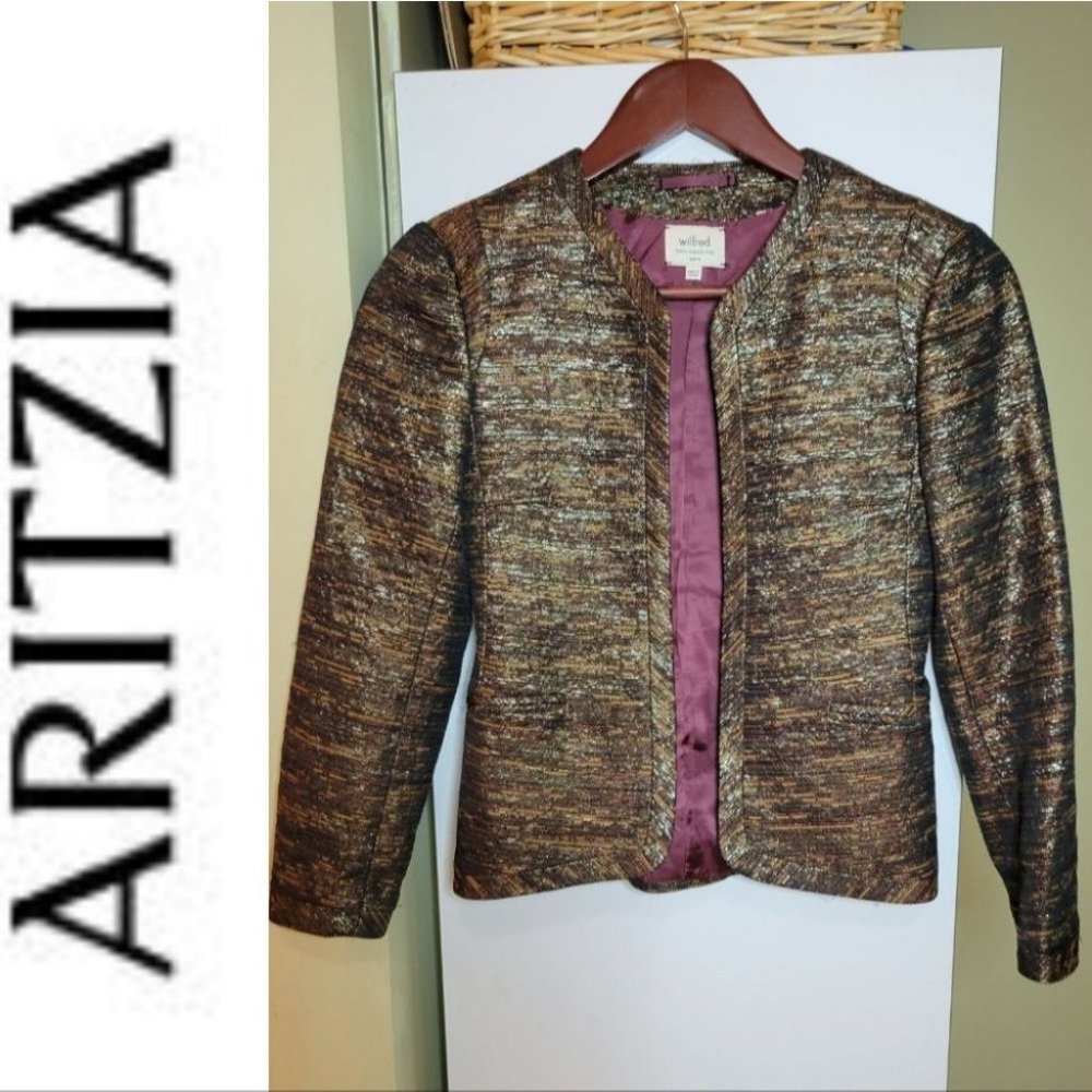 Aritzia Wilfred Metallic Bronze Tweed Women's Jacket - Size 0
